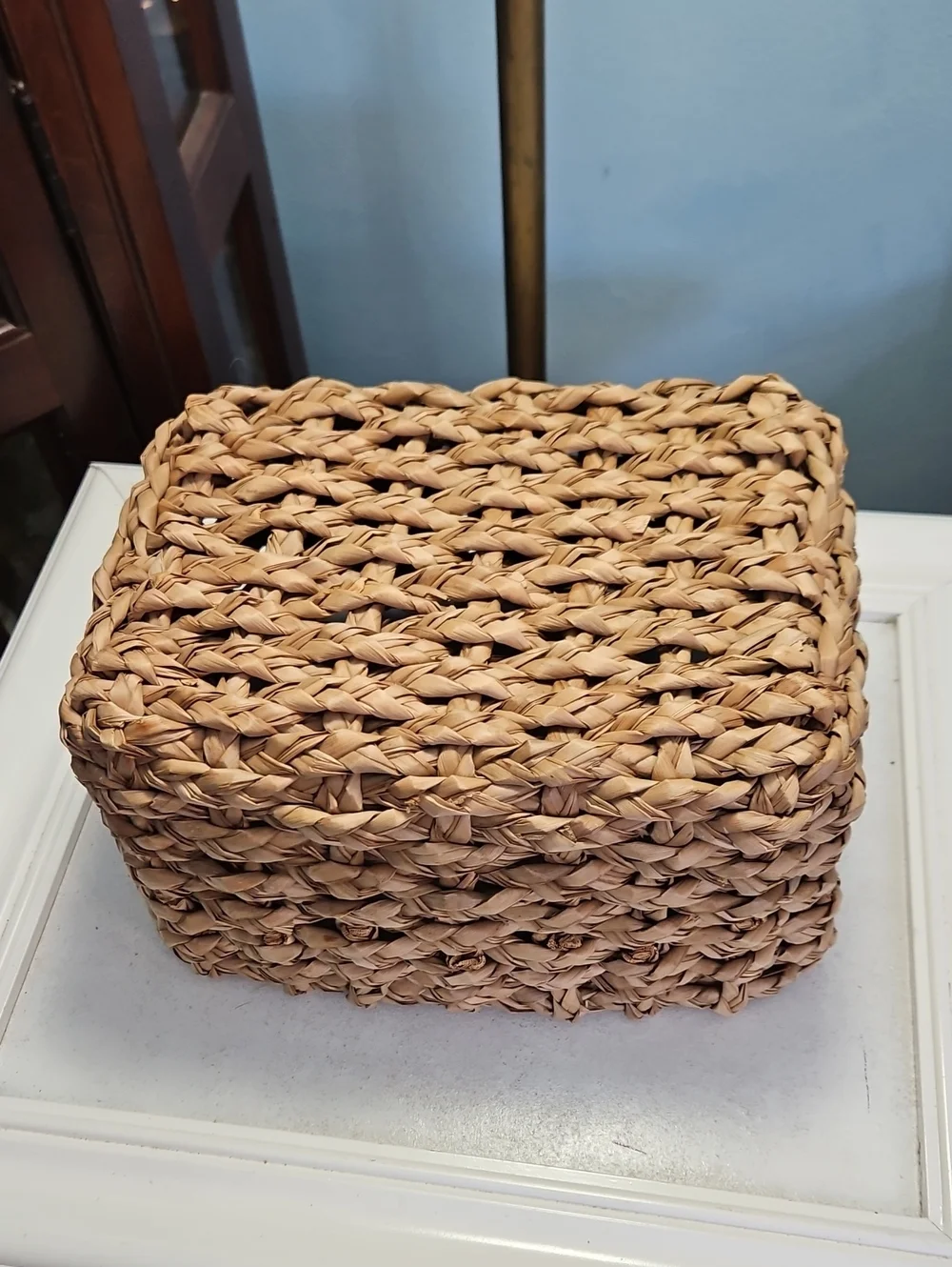 Woven Natural and Pastel Rectangular Storage Basket Set
